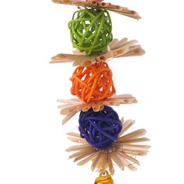 Bird Chewing Toy Parrot Cage Bite Toys Rattan Balls with Bell Colorful Entertainment Toys for Small Medium Parrots