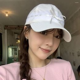 Ball Caps Lace Bow Baseball Hat Retro Wide Brim Solid Colour Sunscreen Peaked Cap Spring Summer Adjustable Sun