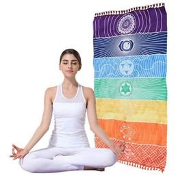 Dropship! Single Rainbow Chakra Tapestry Towel Carpet Mandala Boho Stripes Travel Yoga Mat Outdoor Mats 150x70cm/100x45cm