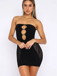 Casual Dresses Fashion Sexy Women's Summer Short Skinny Bandeau Dress Sleeveless Off Shoulder Mesh Patchwork Hollow Out Mini