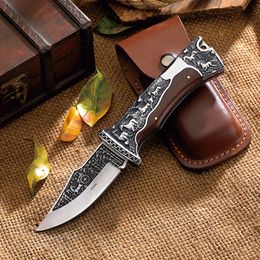 Outdoor Folding Knife Multifunctional 7CR13mov Camp Hunt Portable Wooden Handle Utility Knife Self Defense Knife Tactical Knives