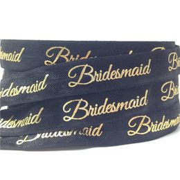 5/8" (5 yards/lot) Gold/Silver Bridesmaid Print Fold Over Elastics FOE Stretch Band Wedding Decor Party accessories