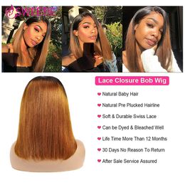 Indian Wigs For Women Human Hair Straight Short Bob 4x4 Lace Closure Wigs 180% 1B30 1B99J 1B350 Ombre Coloured Remy Hair Wigs