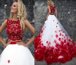 3D Flower Bohemia White Red Lace Tank Wedding Dresses Beach Two Pieces Beach Wedding Gowns Vestido De Noiva Buttom Romantic4677762