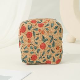 8pcs Cosmetic Bags Cork Leather Fish Litchi Printing Solid Large Capacity Tampon Pack Storage Bag Mix Colour