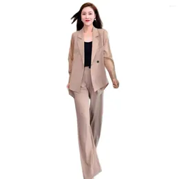 Women's Two Piece Pants Women Formal Coat Set Business Suit Elegant With Wide Leg Mesh Sleeve For Spring