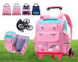 School Bags Cut Cartoon Rolling Backpack For Kids Waterproof Trolley Bag Wheeled Children Wheels Nylon9799000