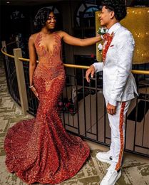 Party Dresses Burn Orange Diamonds Prom Dress 2024 Sparkly Crystal Rhinestones Beading Sequins Gown For Black Girls Birthday Robes