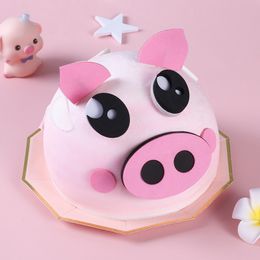INS Cute Pink Piggy Cake Topper Cloth material Happy Birthday Cake Top Flag Boy girls birthday party Cupcake Toppes Decoration