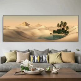 Landscape Panorama Oasis Sandy Desert Canvas Painting Sunset Sand Posters and Prints Wall Art Pictures Home Decor No Frame