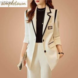 Women's Suits Blazers Spliced Jacket Blazer Casual Wide Leg Pants Two-piece Elegant Women's Pants Set Summer Office Business Set Outfits Clothing C240410