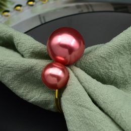 12pcs/lot New style napkin ring cloth ring square towel ring metal large pearl table napkin ring