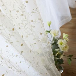 White Floral Embroidered Sheer Curtain For Living Room Modern Floral Voile Tulle Window Curtains For Bedroom Kitchen Drapes Door