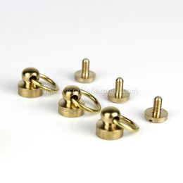10Pcs Ball Post Studs Rivets with D ring Solid Brass Round Head Nails Spots Spikes Bag Parts Phone Case Accessories
