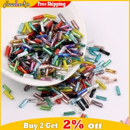 150pcs 2x6mm Czech Tubular Spiral Glass Beads Loose Spacer Seed Beads for Needlework Jewelry Making DIY Charms Handmade Sewing