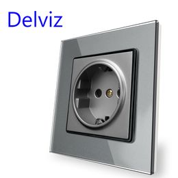 Delviz Wall 16A Power Socket, New style Crystal Glass Panel,AC 110V-250V,White/Black/Gray, Household Embedded EU Standard Outlet