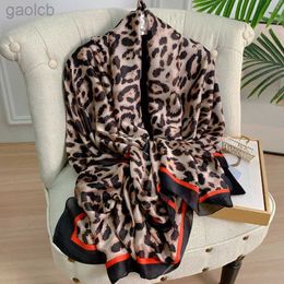 Scarves 180*90cm Women Silk Female Classic Leopard Scarves Ladies Beach Wrap Chiffon Shawl Soft Sunscreen Foulard Muffler Bandanna Pareo 240410