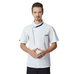 White Chef Jacket Men's Short Sleeves Chinese Style High-End Hotel Restaurants Kitchens Cook Uniform Cafe Bakery Working Clothes