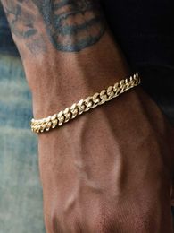 ICE BLING 18K Gold Plated Titanium Steel Cuban Bracelet American Mens 6MM Fine Gold Bracelet