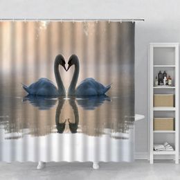 Beautiful Swan in The Lake Shower Curtain Animal Print Cute Cat Steed Leopard Elephant Landscape Bath Curtain Bathroom Decor