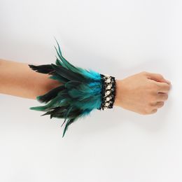 Natural Rooster Feather Cuffs Women Detachable Wrist Cuffs Arm Warmer Gothic Rave Party Props Stage Cosplay manchette en plumes
