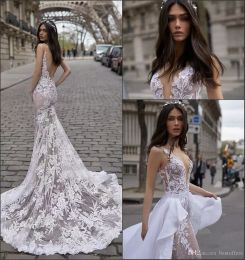 Sexy Mermaid Wedding Dresses 2024 Julie Vino Design Open Back Illusion Vintage Lace Detachable Train Bridal Gowns Customized Wedding Dress