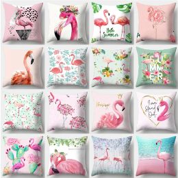 Tropical Flamingo Print Pillowcase Square Peach Skin Sofa Home Decor