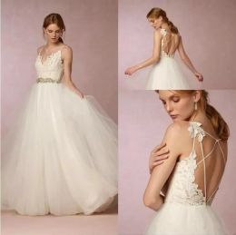 BHLDN 2024 Boho Wedding Dresses Simple Summer Beach Lace Bodice Spaghetti Straps Bridal Gowns Sexy Backless A-Line Wedding Dress