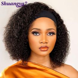 200% Density Kinky Curly Human Hair Headband Wig Deep Curly Short Scarf Wig Shuangya Hair Water Weave Headband Wigs For Women