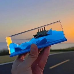 Creative Cruise Ship Fluid Drift Bottle Desktop Decorate Birthday Gift Decompression Decoration Hourglass Car Ornament Gift 240408