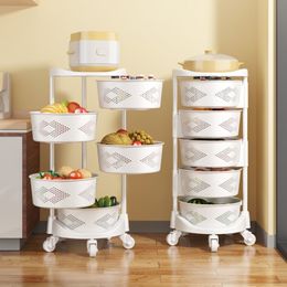 3/4/5 Layers Movable Storage Rack Kitchen Rotatable Storage Shelves With Wheels Fruit Vegetable Basket Trolley Bathroom Organise