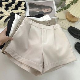 Women's Shorts Elegant Suit Women Solid High Waist Wide Leg Office Lady Korean Fashion Black White Simple All Match Short Pants