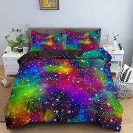 Duvet Cover Colourful Starry Bedding Set Outer Space Comforter Cover Sky Light Printed Bedspread for Kids