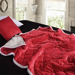 Pillow Blanket 2 in 1 Warm Solid Red Grey Foldable Patchwork Lamb Cashmere Quilt Home Office Car Throw Cushion