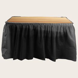 Disposable Black Plastic Table Skirt Tablecloth Rectangle Tulle Birthday Party Table Cover for Wedding Festival Supply 427X74CM