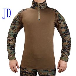 Male Camouflage T-shirts Army Combat Tactical T Shirt Military Men Long Sleeve T-Shirt Hunting T-shirts With Elbow Pads