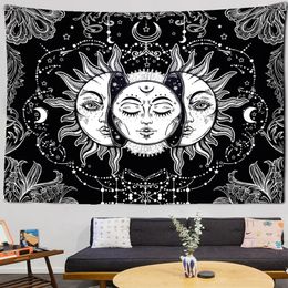 Mandala Tapestry White Black Sun And Moon Tapestry Wall Hanging Tarot Hippie Wall Rugs Dorm Decor Blanket 240409