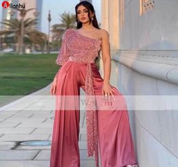 Arabic Dubai Vestido De Novia One Long Sleeve Jumpsuit Prom Dresses Sequins Top Outfit Special Occasion Gowns fdfg4249442