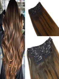 Straight Hair 7Pcs 120G Colour 2 Fading To 6 Ombre Balayage Extensions High Quality Brazilian Hair Clip In Hair Extensions1353343