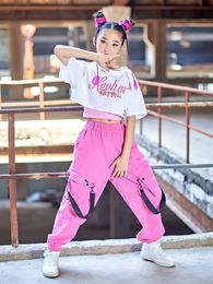 2022 Kids Jazz Dance Costume Hip Hop Girls Clothes Crop Tops Cargo Pants Loose Casual Concert Performance Stage Outfit BL8171