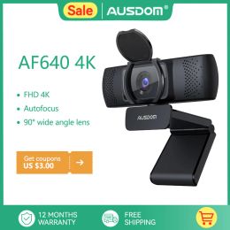 Webcams AUSDOM 4K UHD AF640 Autofocus Webcam With Privacy Cover 90° Business Web Camera With Dual Noise Reduction Mics For Windows/Mac