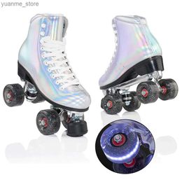 Inline Roller Skates New Fashion Metal Bracket Double Row Quad Roller Skates 4-Wheel Adults Professional Brush Street Skating Rink Sliding Sneaker Y240410