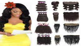 10a Grade Human Virgin Hair Bundles Remy Straight Body Deep Water Wave With Lace Closure Frontal Pre Plucked For Black Women Front4227785
