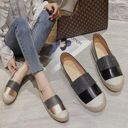 Casual Shoes Fisherman Women 2024 Thick-soled Flat-bottomed Bright Diamond Linen Loafers Large Size Single