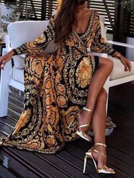 Women Dresses Designer Dress Women Boho Wrap Summer Lond Dress Holiday Maxi Loose Sundress Spring deep V-neck long skirt retro geometric pattern gentle lady