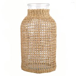 Vases Glass Flower Vase With Rattan Cover Rustic Style Bud Floral Container Farmhouse Bottle For Home