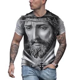 Men's Jesus 3D Printed T Shirts Round Neck Short Sleeves Oversized Casual Quick Dry Standard Size Clothes Factory Outlet