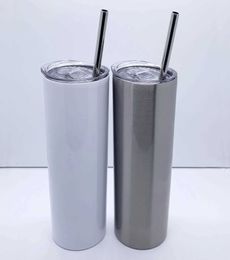 Mugs Sublimation Blank 20oz 30oz Straight Skinny Insulated Tumbler Custom Vacuum Stainless Steel Cup With Straws 240410