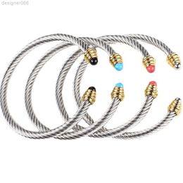 Titanium Steel Cable Bracelet Womens Elastic Fried Dough Twists Wire Rope C-shaped Stainless Open