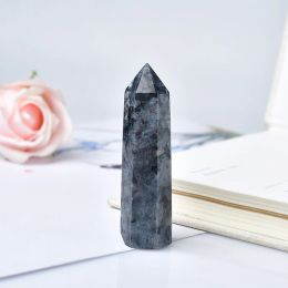 Natural Crystal Black Labradorite Quartz Point Healing Stone Tower Hexagonal Prisms Obelisk Wand Treatment Stone DIY Gift 1PC